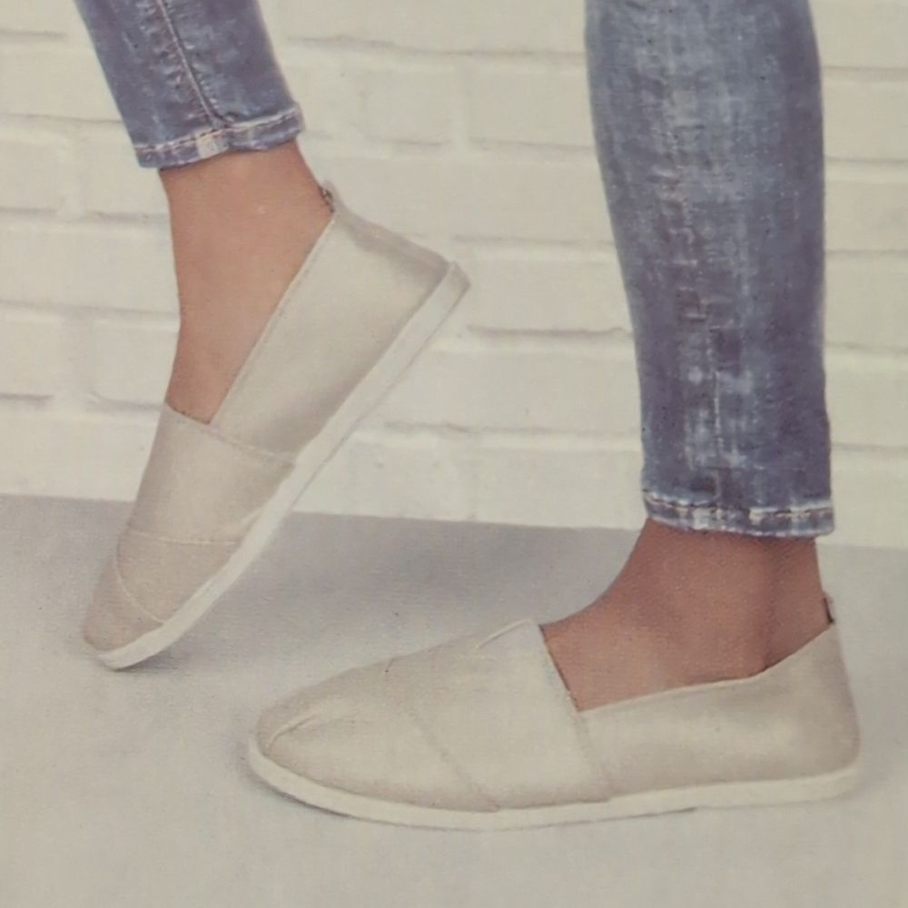 Memory Foam A-Line Shoes Woven Fabric Cream Serra Ladies Slip On